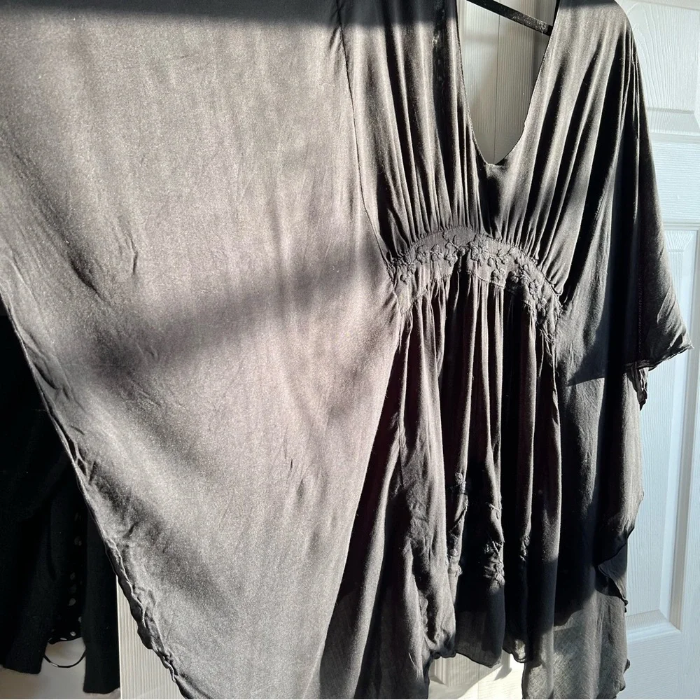 Bum Bum Ipanema Black V-Neck Swim Cover Up Dress Tunic M Embroidery Caftan Loose - Picture 4 of 10